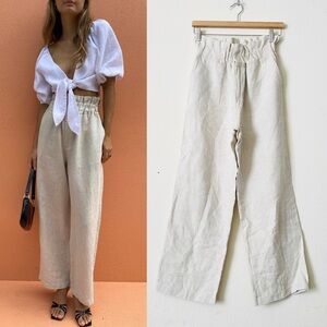Posse XS 100% linen Ducky high rise loose paperbag pants in Natural (oatmeal)